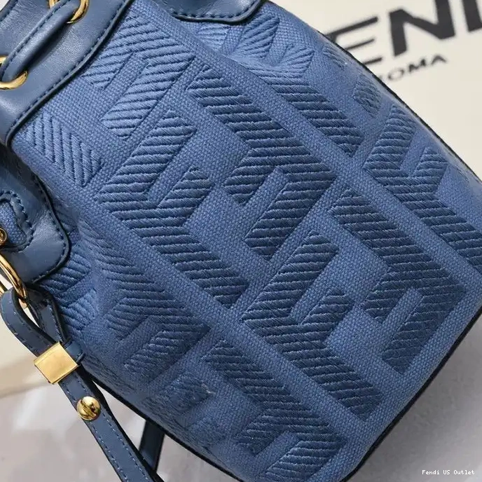 Affordable HOT Mini Bag Canvas Motif FF with Mon Blue In Fendi Tresor Bucket Woven Handle 0322
